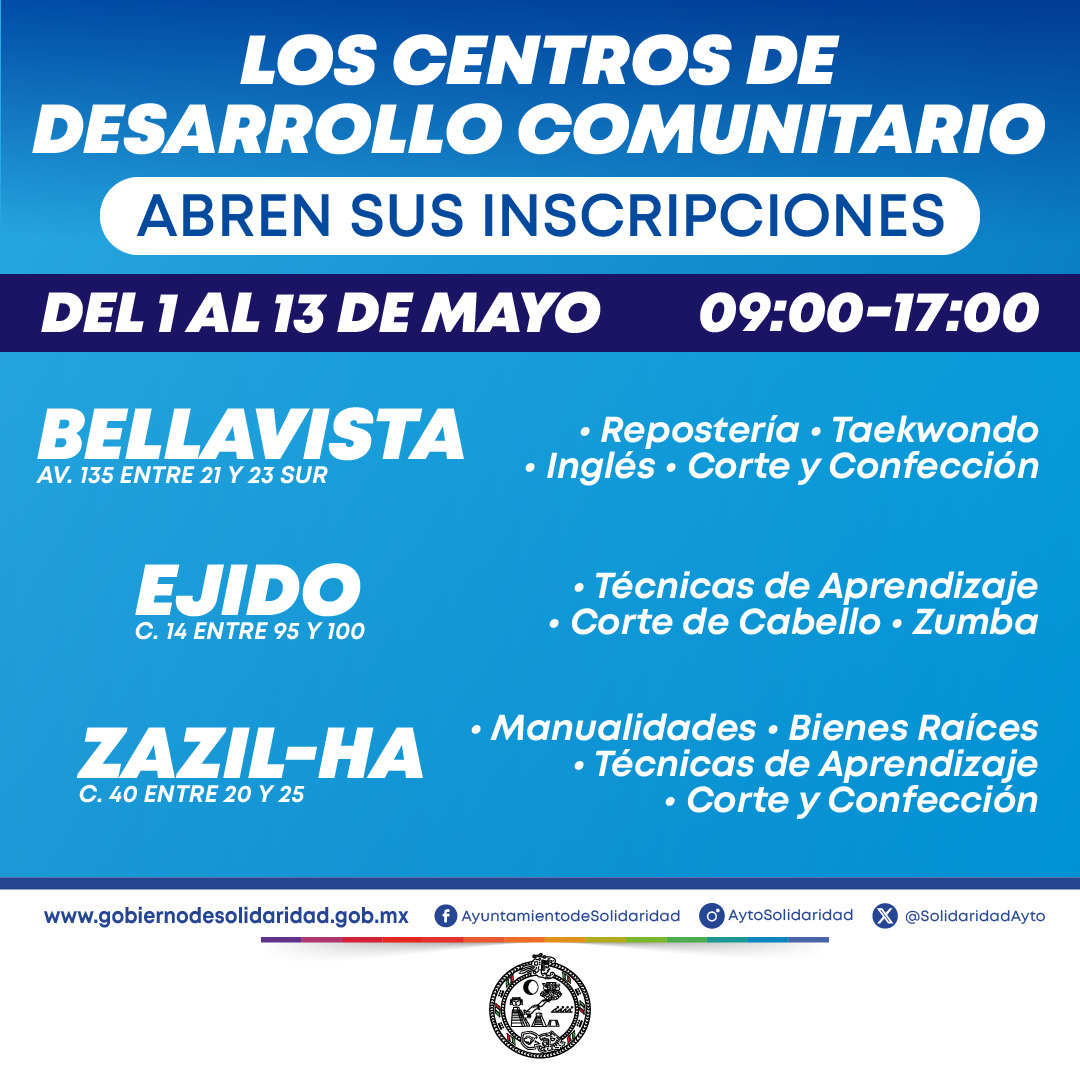 Abren inscripciones para cursos en Centros de Desarrollo Comunitarios en Solidaridad 