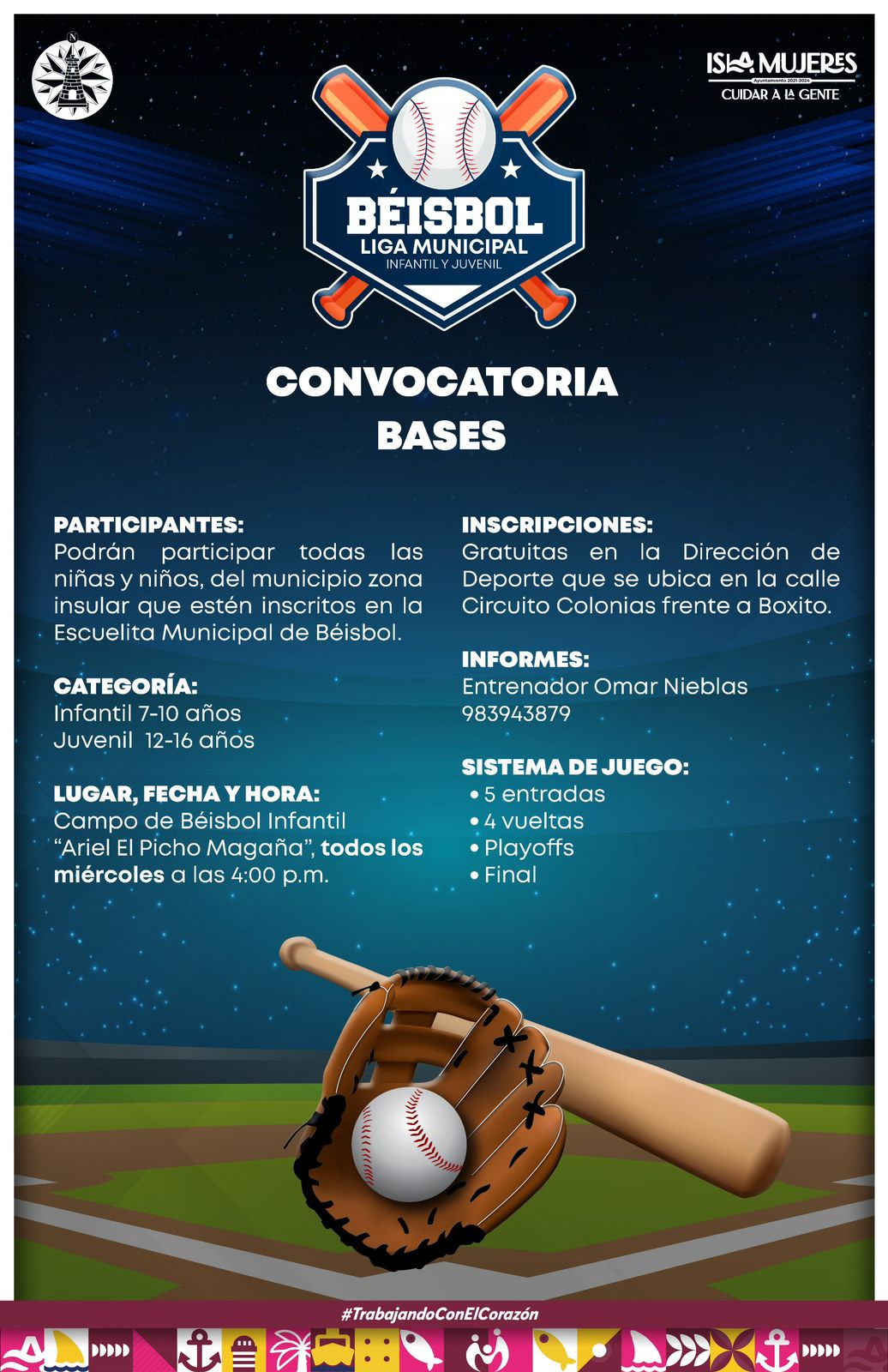 Abren convocatoría para Liga de Beisbol Municipal infantil y juvenil en Isla Mujeres
