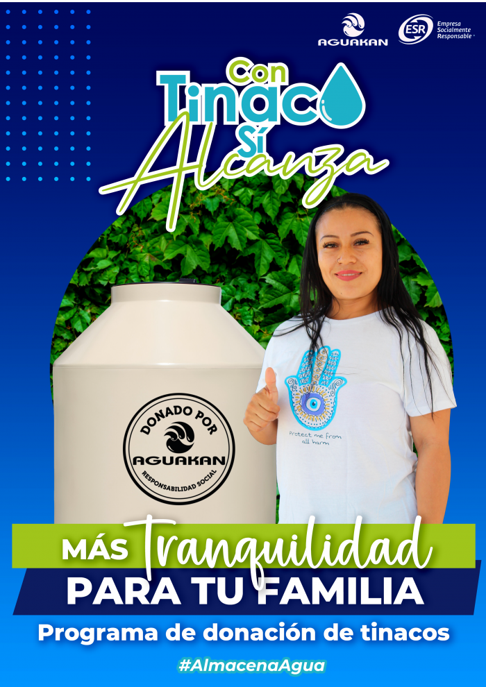 Ahora las familias tendrán más tranquilidad con un tinaco donado por Aguakan