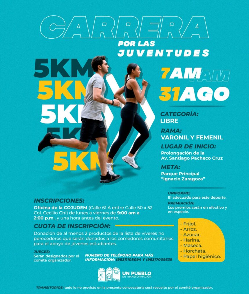 Carrera juvenil 5K recaudará víveres para comedores comunitarios